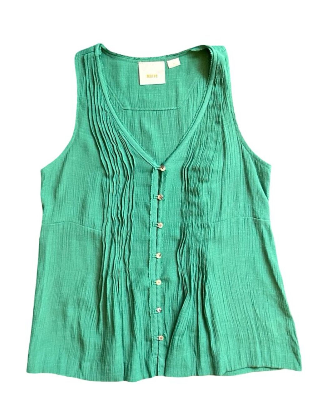 Maeve Anthropologie Green Pintuck Sleeveless Tank Blouse Womens M Cottagecore